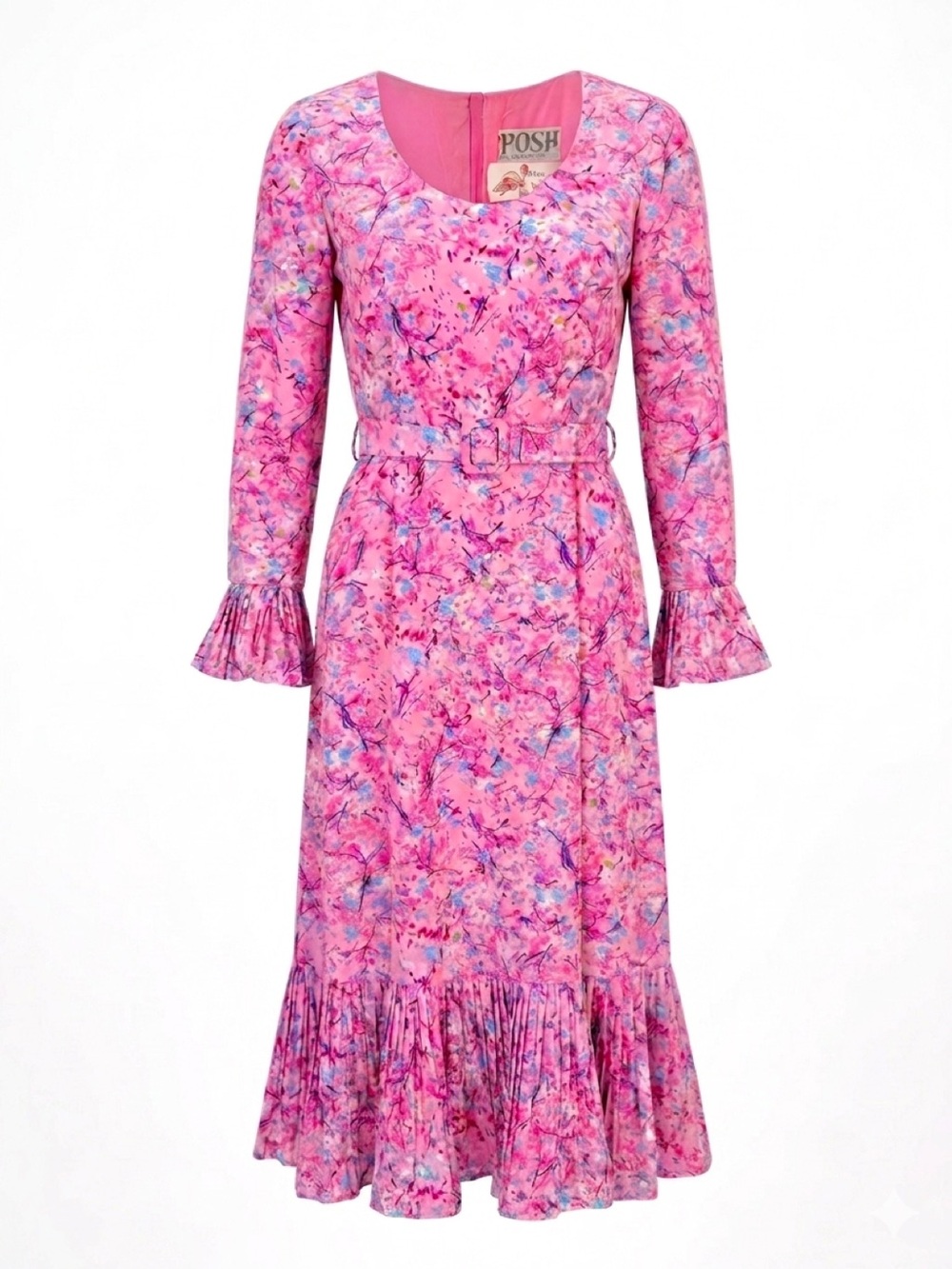 Vintage Posh by Jay Anderson Pink Floral Midi Dress Size 2